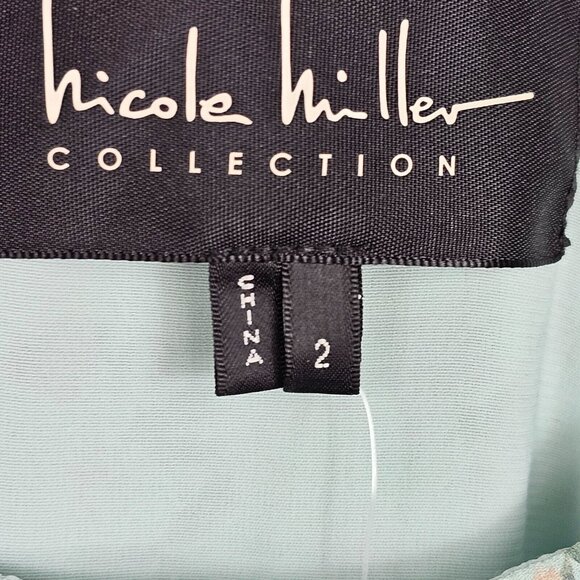 100% Silk Dress Sz 2 Asymm Chiffo Floral Ruffle Nicole Miller Flutter Sleeve $39 - Picture 2 of 16